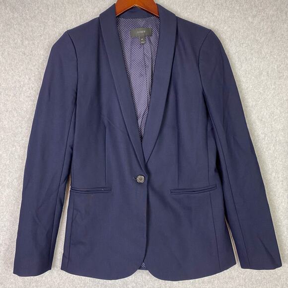 J.Crew Blazer Women's Size 4 Tall Navy Blue Wool Blend One-Button Casual Formal - Picture 1 of 11